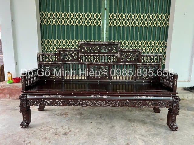 Bàn ghế trường kỷ song tiện khảm ốc Bàn ghế trường kỷ song tiện khảm ốc