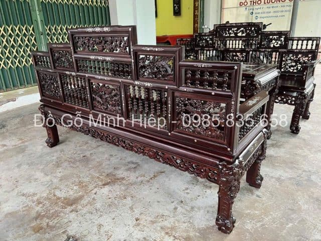 Bàn ghế trường kỷ song tiện khảm ốc Bàn ghế trường kỷ song tiện khảm ốc