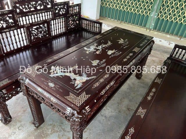Bàn ghế trường kỷ song tiện khảm ốc Bàn ghế trường kỷ song tiện khảm ốc
